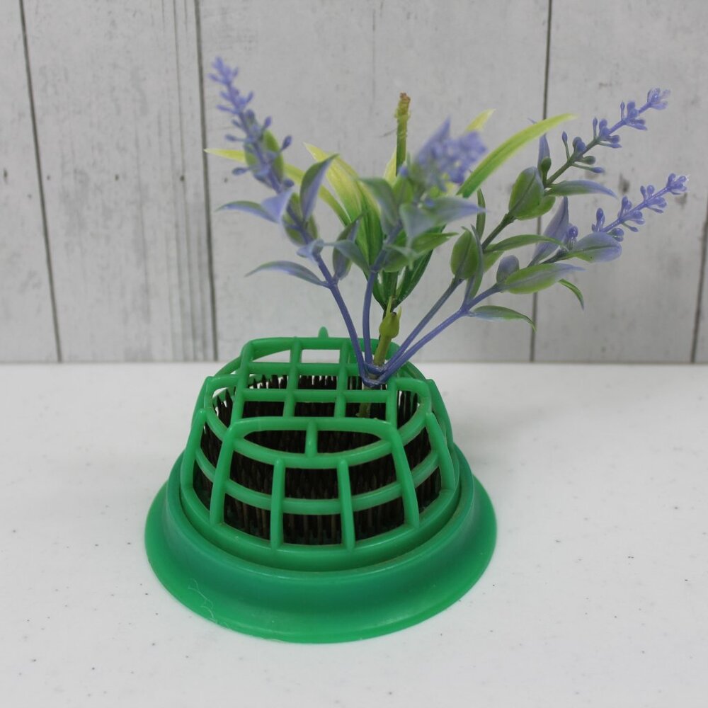 Vintage Green Flower Frog – Mid-Century Plastic Cage with Metal Pins – Florals